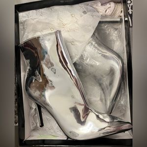 NWT silver stiletto ankle boots